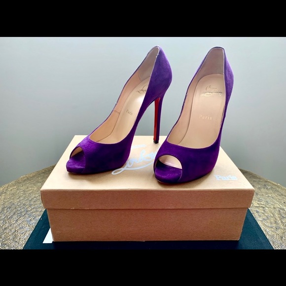 Christian Louboutin Purple Suede Peep Toe Pump - Picture 3 of 8